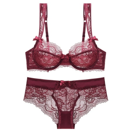 YHGFVOKJ Lingerie for Women Sexy Sheer Slim No Cushion Underwear See Through Lace Bra Lingerie Sets No Stockings Women s Lingerie Red 70C