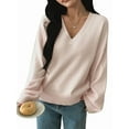 thumbnail image 1 of Suéter Informal Cómodo de Color Liso con Cuello en V, Larga y Punto Acanalado Suave para Mujer. M, 1 of 7