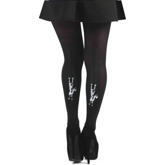 Black Opaque Patterned Tights with Cute Cats on the Back For Women