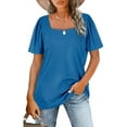 thumbnail image 1 of VISgogo Tops casuales de verano para mujer, color sólido/estampado a rayas, manga corta, cuello cuadrado, camiseta suelta simple VISgogo  moda, 1 of 5