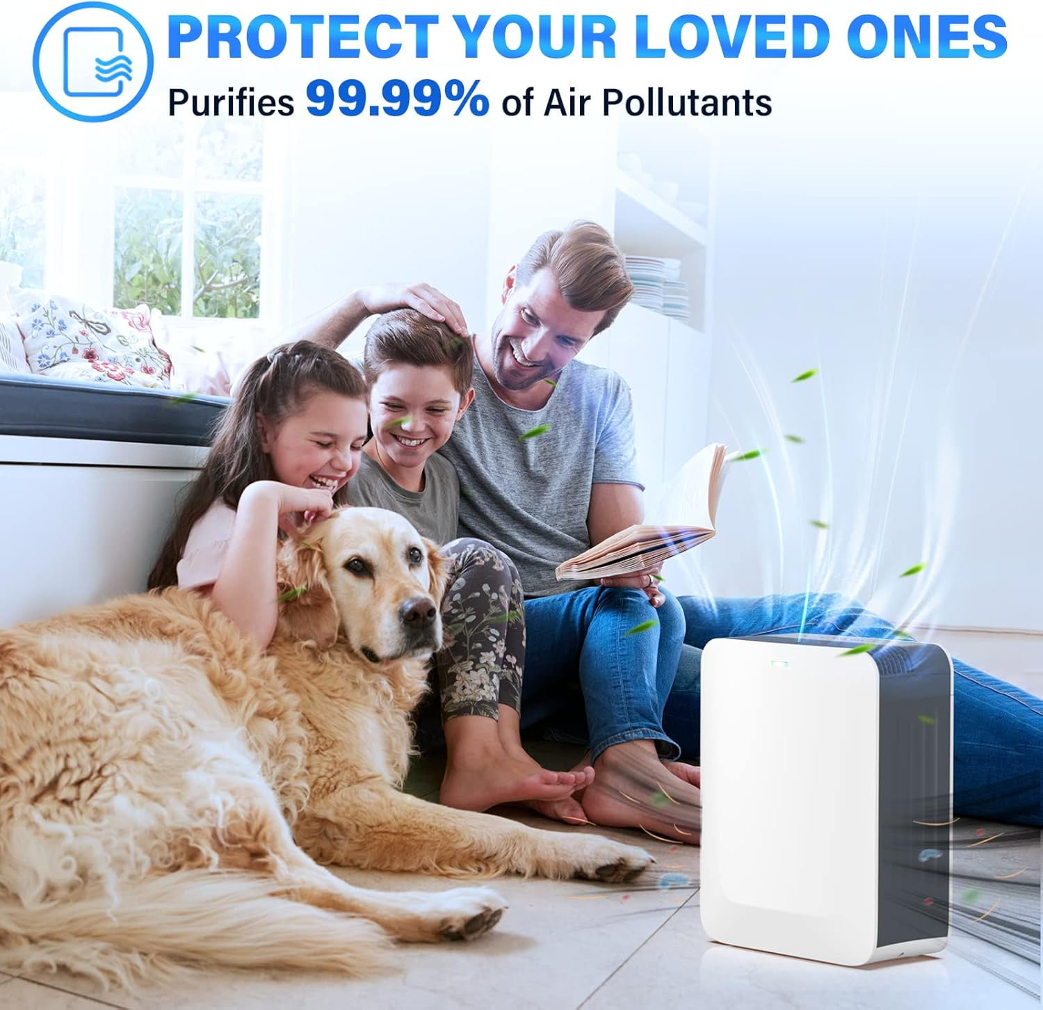 Home Air Purifier 1485 Sq Ft, H13 True HEPA, Clean 99.97% Hair, Dust, Smoke and Odor Eliminator in White