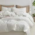 thumbnail image 3 of MooMee Striped Duvet Cover Set King 100% Washed Cotton Linen Like Textured Breathable 3-Piece (White& Sage Green Wide Stripes), 3 of 6