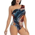 thumbnail image 3 of Pofeuu Sunset Ocean Watercolor Dolphin Print Women's One Piece Swimsuits One Shoulder Swimwear Asymmetric Ruffle Monokinis Bathing Suits-Large, 3 of 6