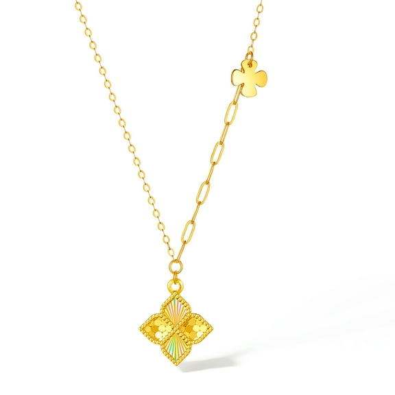 ZHOU LIU FU 18K Gold Pendant Necklace Four-leaf Clover Anniversary Gift for Women 40 5cm C0621041