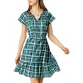 thumbnail image 1 of INSPIRE CHIC Vestidos De Volantes A Cuadros Manga Raglán Con Cinturón Cintura Del Lazo Para Mujer Verde S, 1 of 7