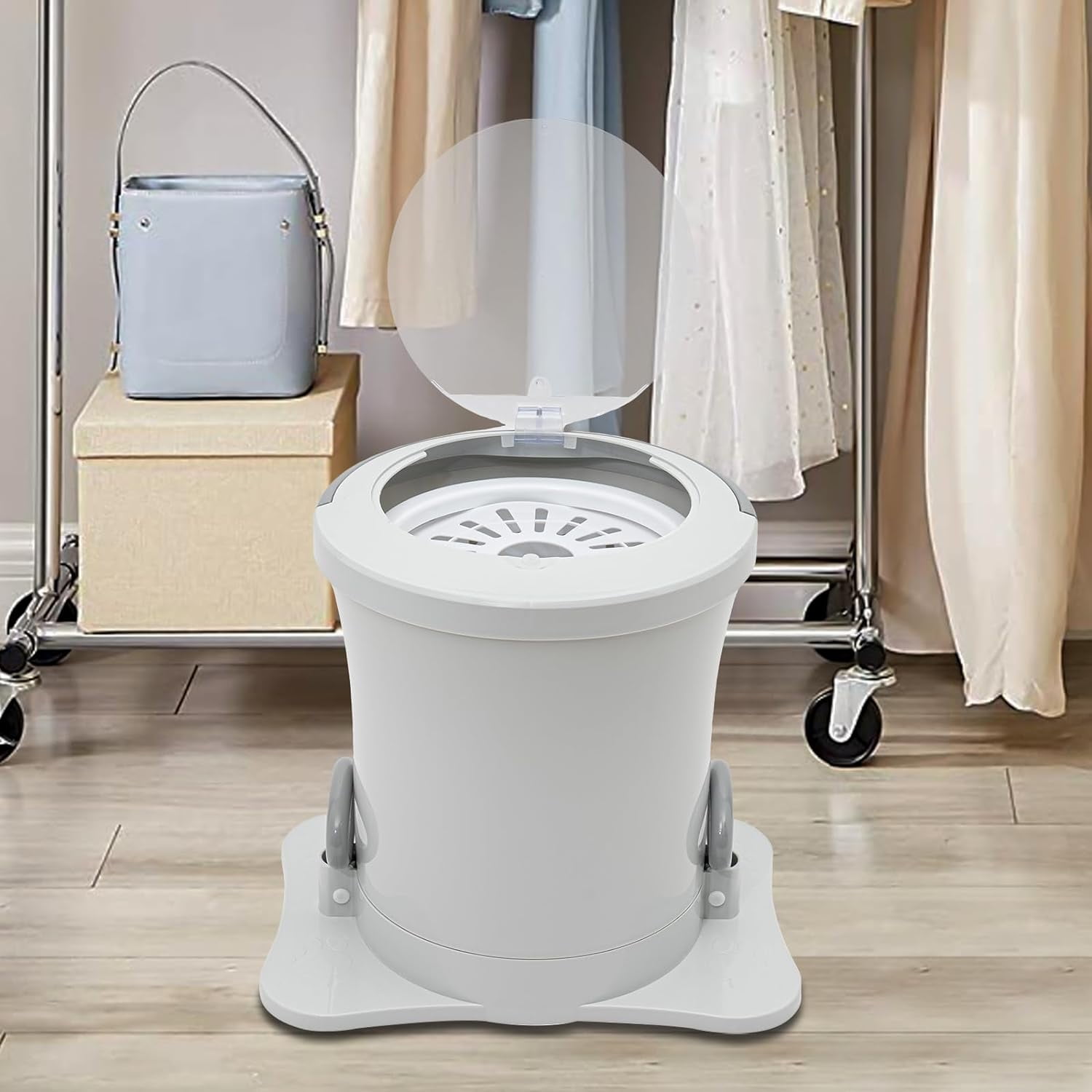 Manual Clothes Dryer Portable Mini Dryer Foot Powered Compact Spin Dryer Machine Non Electric Laundry Dryer for RV Camping Apartment Dorm(White)