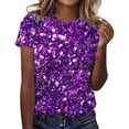 thumbnail image 2 of YMNXA Women's T Shirt Sequin Round Neck Short Sleeve Comfortable Breathable Top For Celebration And Daily Wear,Purple,Xxxl, 2 of 4