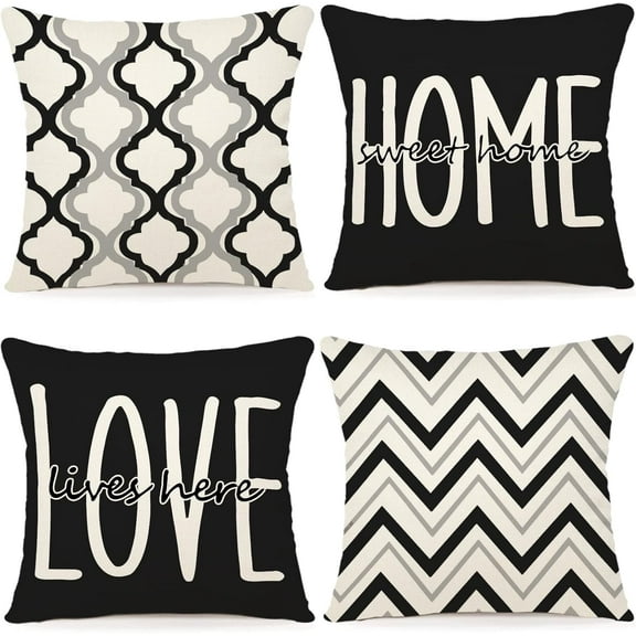 Farmhouse Pillow Covers 18x18 Set of 4 Throw Pillow Covers Rustic Linen Decorative Pillows Square Cushion Covers for Couch Sofa Bedroom Home Decor
