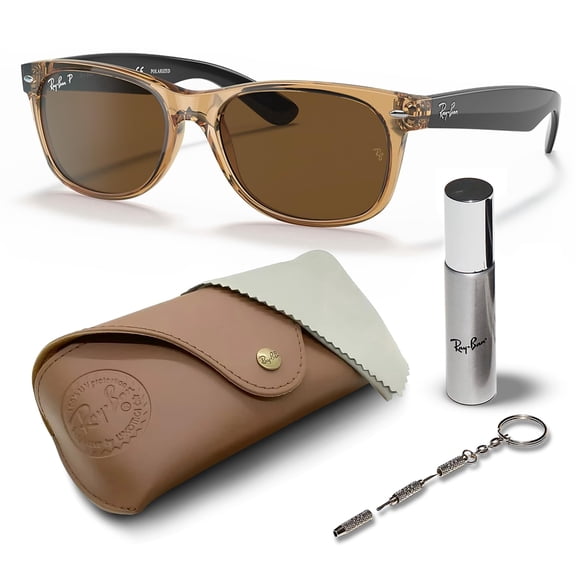Ray-Ban RB2132 NEW WAYFARER BICOLOR POLARIZED Square Shaped Sunglasses for Men & Women - Includes Official Rayban Eyewear Kit - Ideal Formal & Casual Wear Sunglasses - Brown Lens