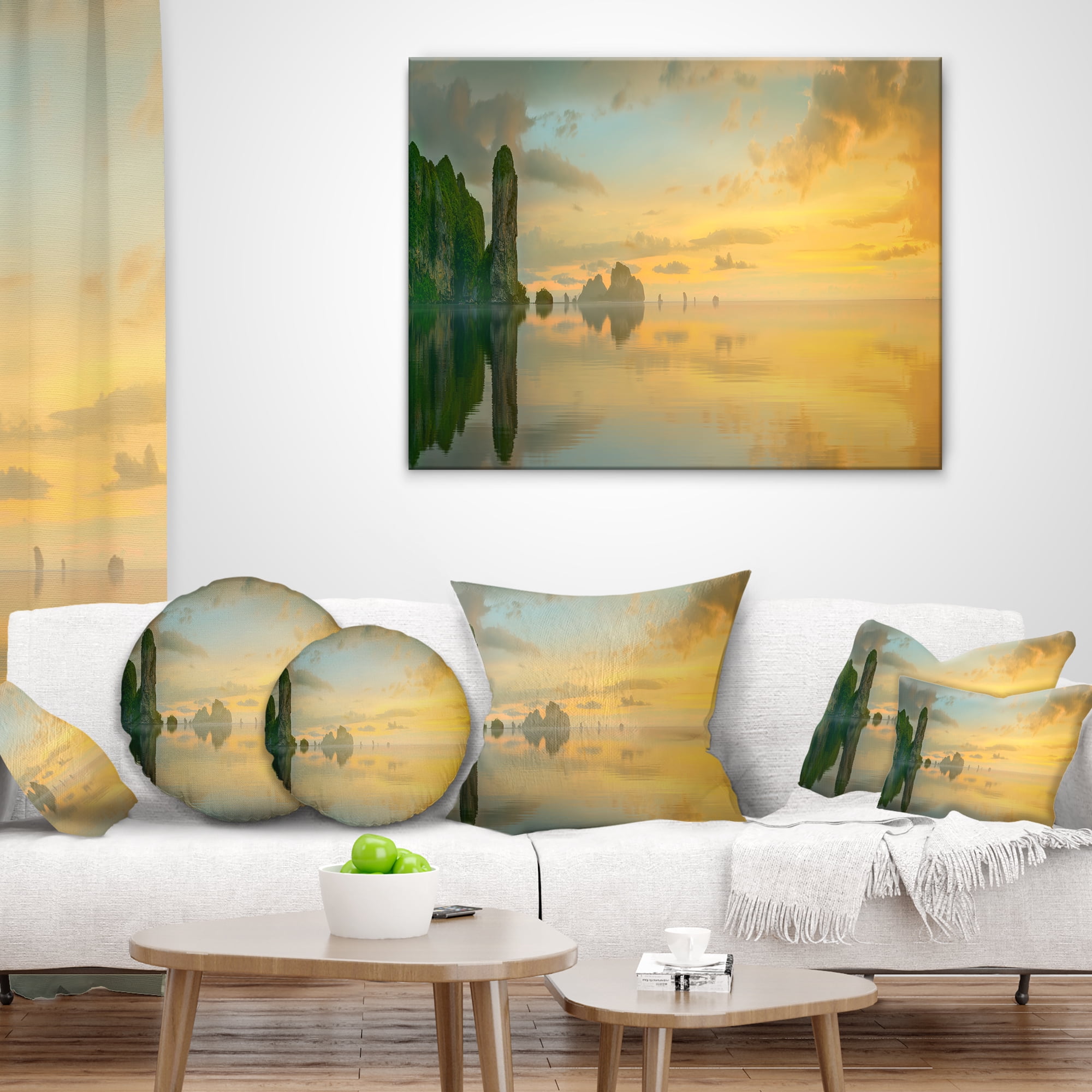 Designart Colorful Sky and Board on Beach - Seascape Throw Pillow - 12x20