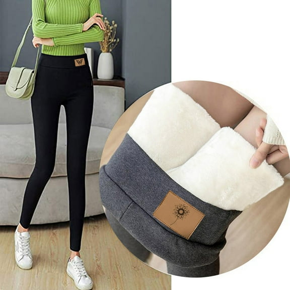 QATAINLAV Fleece Lined Leggings Women Winter Warm Legging Pants Thick Sherpa Thermal Snow Pants Outdoor Casual Tight Trousers Clearance Items Black L