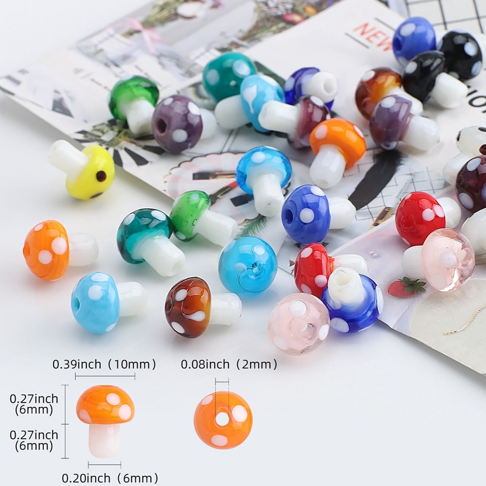 CIYISON 15Girds Mixed Color Bead Kit Mushroom Shape Lampwork Glass Bead with 2mm Hole