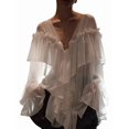 thumbnail image 2 of Women'S V-Neck Ruffle Trendy Autumn Fashion Long Sleeve Blouse Dressy Casual Outfits Tops White L, 2 of 9