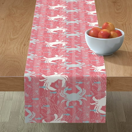 

Cotton Sateen Table Runner 90 - Blue White Crabs Nautical Beach Ocean Seafood Lobster Fish Red Pink Print Custom Table Linens by Spoonflower