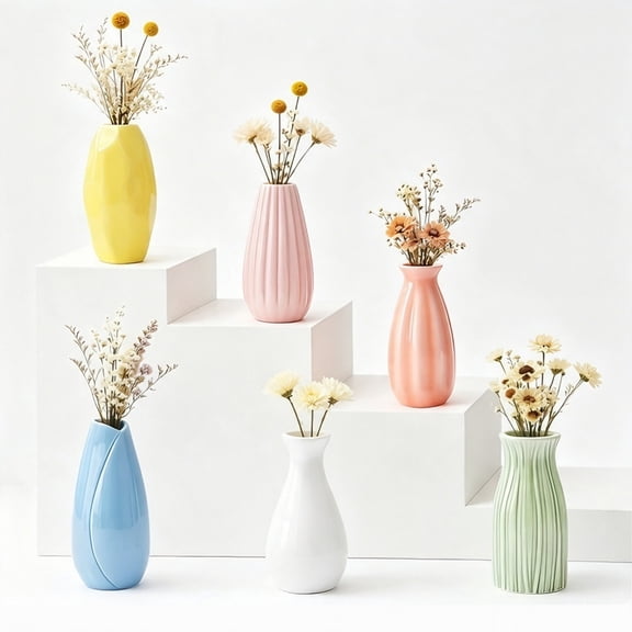 Jademall Set of 6 Mini Ceramic Vases, 4.7" - 5" Flower Vases for Pampas Grass & Dried Flowers, Modern Colorful Decorative Vase Set for Home Table Centerpieces