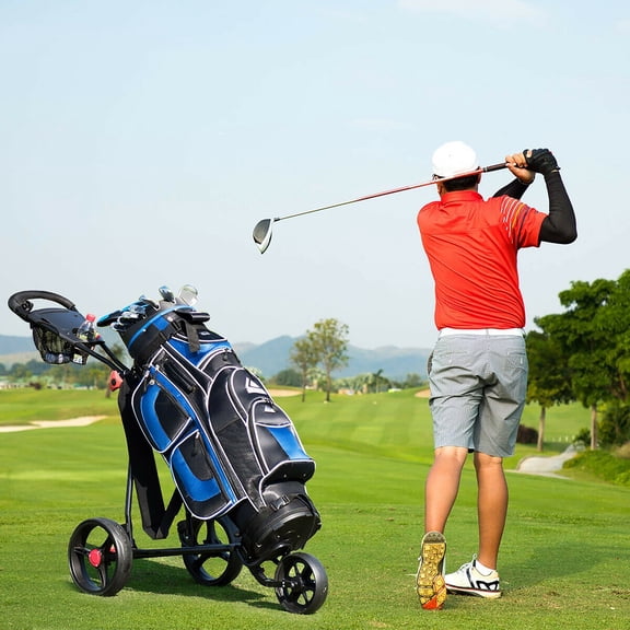 ZPTGL Foldable 3 Wheel Golf Pull Push Cart Trolley Scorecard Drink Holder Mesh Bag