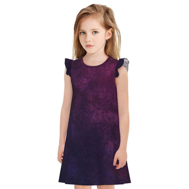 Balery Black Dark Blue Purple Camisón de princesa para niñas, pijama de algodón con mangas abullonadas, suave y bonito.-Large