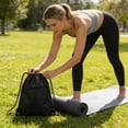 thumbnail image 6 of Drawstring Backpack Sports Gym Bag 16.53x13.38in Lightweight Foldable Beach Travel Pouch Black, 6 of 6