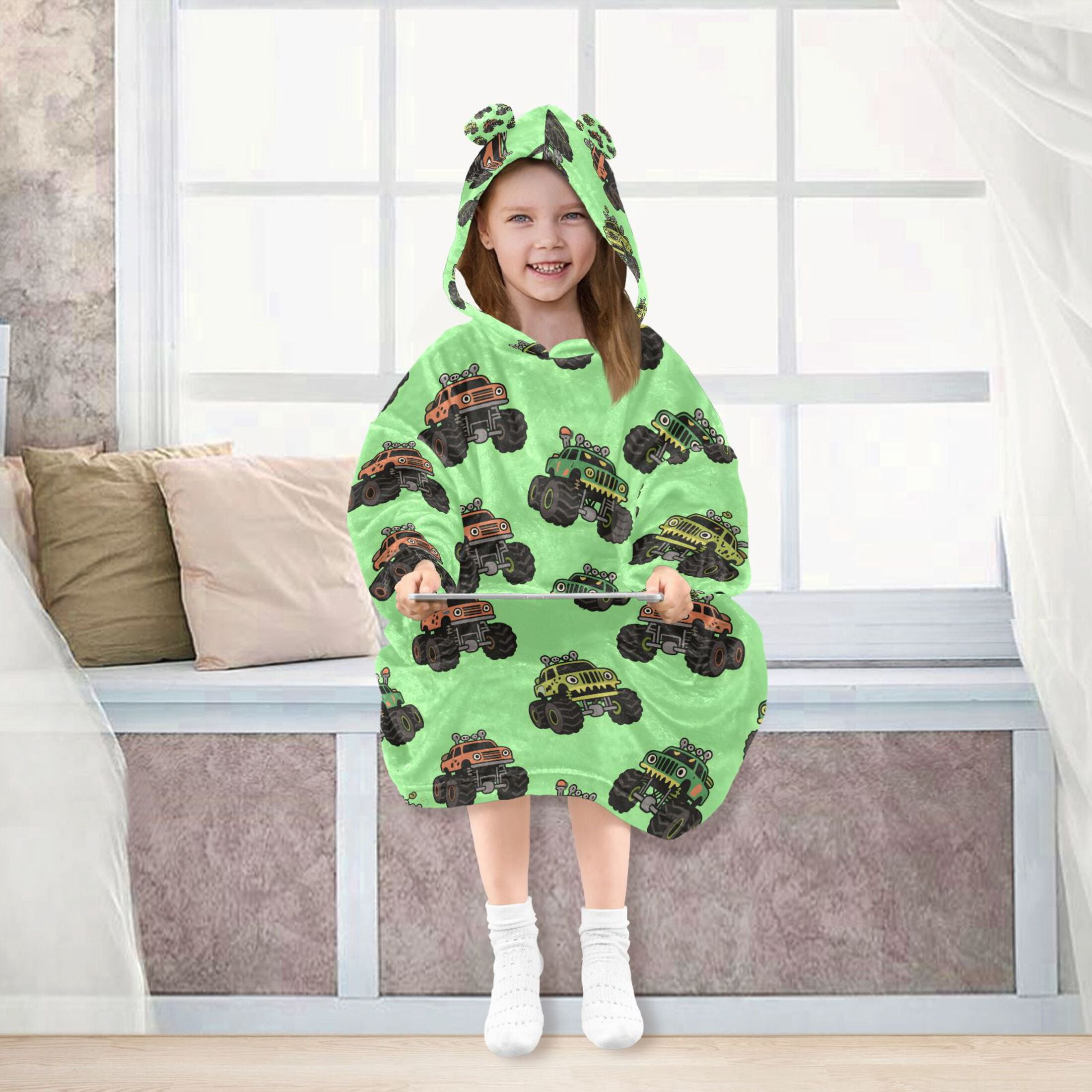 joogoo Blanket Hoodie for Trucks Cartoon Green Oversize Sweatshirt 3-14 YR L
