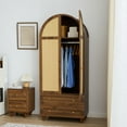 thumbnail image 4 of PHOYAL Modern 31.49" Arch Armoire Wardrobe with 2 Rattan Doors, Freestanding Closet Cabinet with 2 Drawers and Hanging Rail for Bedroom, Walnut, 4 of 7