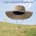 thumbnail image 4 of Sombrero tipo pescador con ala extragrande y ajuste regulable, resistente al viento, con hebilla, plegable, ideal para viajes y actividades al aire libre, con protección UV., 4 of 8