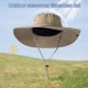 thumbnail image 4 of Sombrero tipo pescador con ala extragrande y ajuste regulable, resistente al viento, con hebilla, plegable, ideal para viajes y actividades al aire libre, con protección UV., 4 of 8