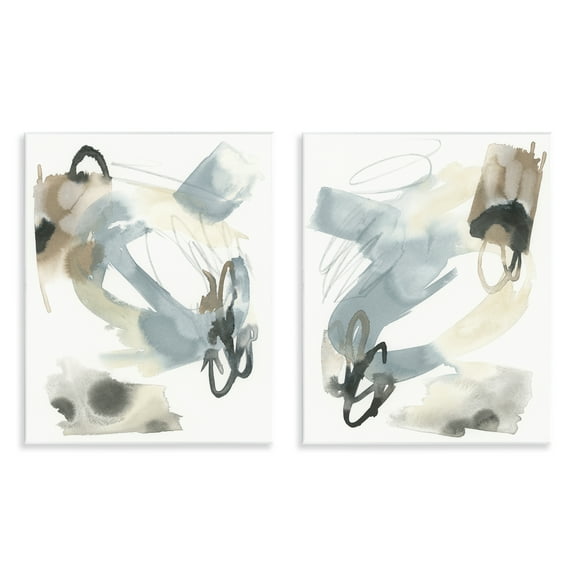 Stupell Industries Abstract Gray Brown Watercolor Abstract Painting Unframed Art Print Wall Art, 11 x 14, Set of 2