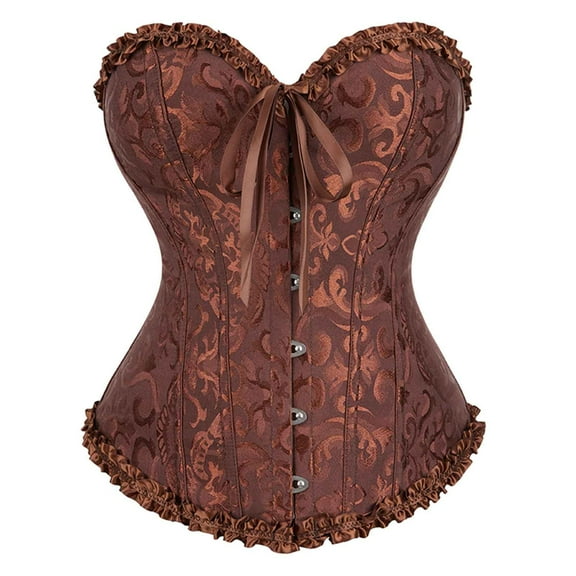 JGGSPWM Halloween Womens Vintage Corset Top Vest Court Bustier Fairy Crop Tops Ladies Strap Fishbone Lace Up Retro Push Up Y2k Eyelet Floral Print Coffee M