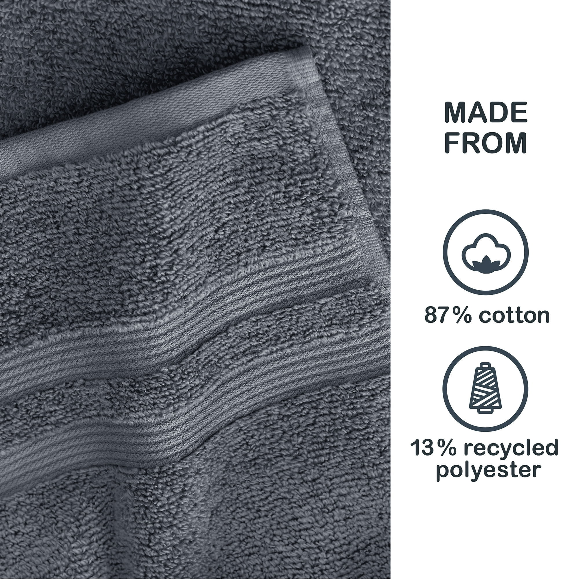 Mainstays Performance Cotton Bath Towel, Super Soft Quick Dry Fade Resistant, Solid Grey