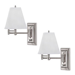 2 Pack Brushed Nickel Wall Mount Swing Arm Reading Bedside Lamp Bedroom Light