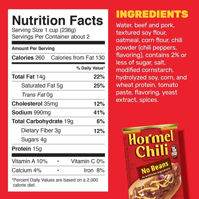 6 pack) HORMEL Chili, No Beans, No Artificial Ingredients, 15 oz