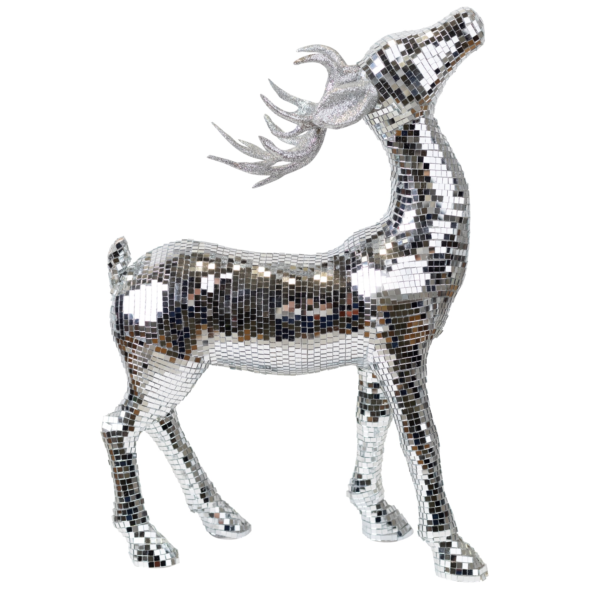 Mirrored and Glittered Standing Deer Christmas Figure - 19" - Silver