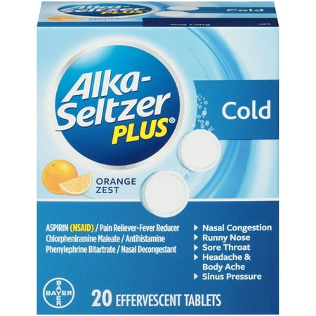 (2 pack) Alka-Seltzer Plus Cold Formula Orange Zest Effervescent Tablets, 20