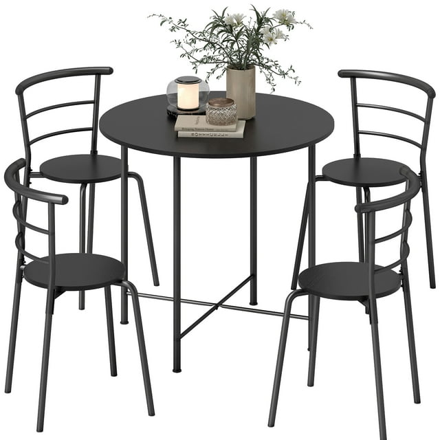 HOMCOM Dining Table Set for 4 Space Saving Kitchen Table and Chairs Black