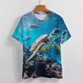 thumbnail image 3 of Nautical Green Sea Turtles Womens Tops Women's Fashion Casual Short Sleeve Flower Print Round Neck Pullover Top Blouse, 3 of 6