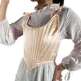 thumbnail image 3 of Womens Satin Shoulder Strap Corset Top Boned Short Bustier Back Lace-Up Fashion Elegant Shapewear Beige A, 3 of 5