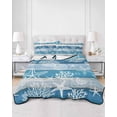 thumbnail image 2 of Quilts Queen Size Bedding Set, Blue Coastal Beach Reversible Summer Quilt 3 Pieces, Nautical Starfish Coral Vintage Wooden Lightweight Bedspreads Coverlets with 2 Pillow Shams for All Seasons, 2 of 5