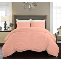 DNG Creations 3 Piece Ruched Pattern Duvet Cover 100% Egyptian Cotton, 800 TC- With Zipper Closure & Corner Ties ( Solid Peach - Full/Queen )