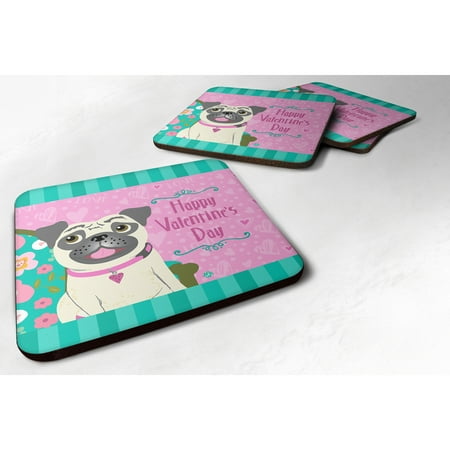 

Carolines Treasures VHA3002FC Happy Valentines Day Pug Foam Coaster Set of 4 3 1/2 x 3 1/2 multicolor