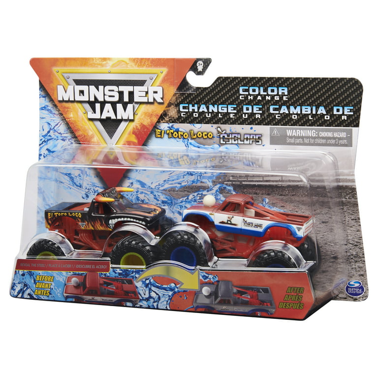 Monster Jam, Official Reveal The Steel 4-Pack of Color-Changing Die-Cast  Monster Trucks, 1:64 Scale