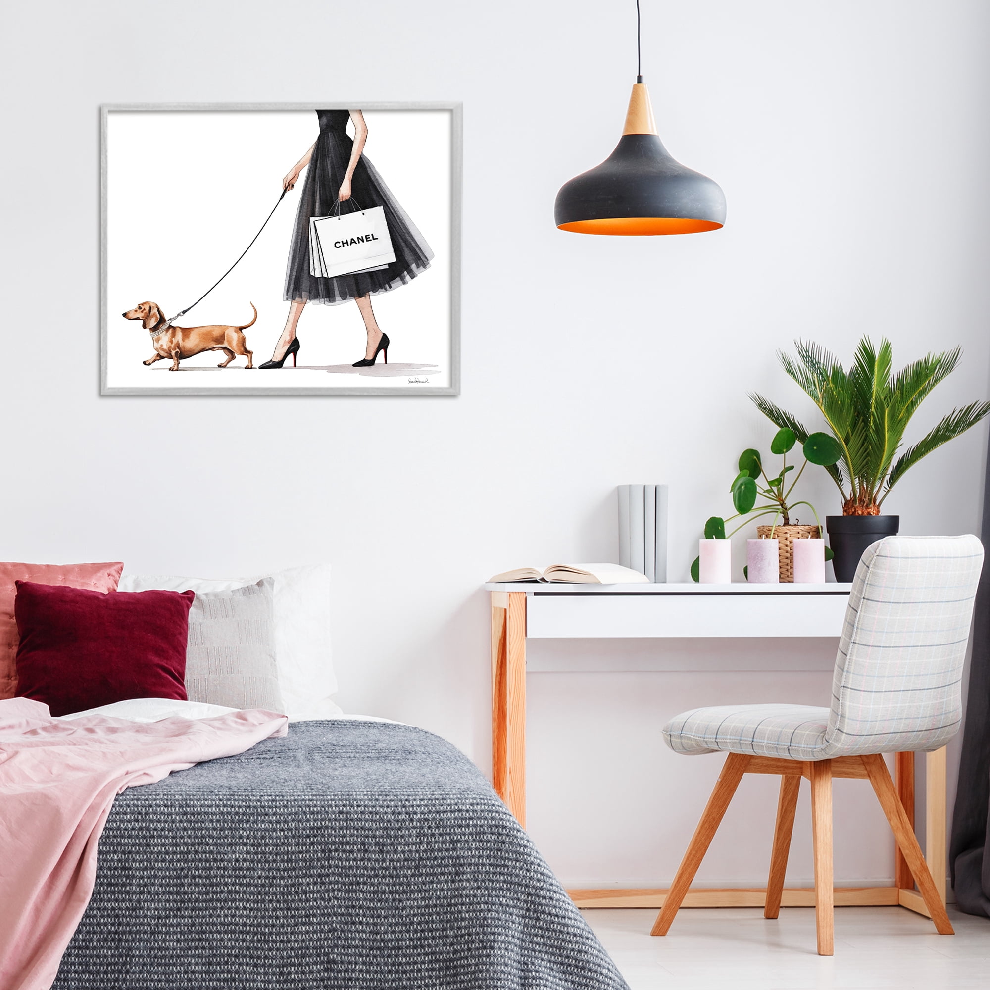 Stupell Industries Glam Dog Walking Gray Framed Giclee Art, design by Amanda Greenwood