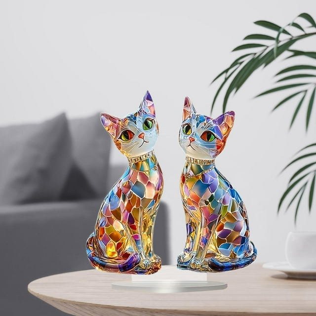 Letrero acrílico 2D con forma de gato, adorno de , placa decorativa única y ligera con base para repisa de chimenea, decoración de sala de estar