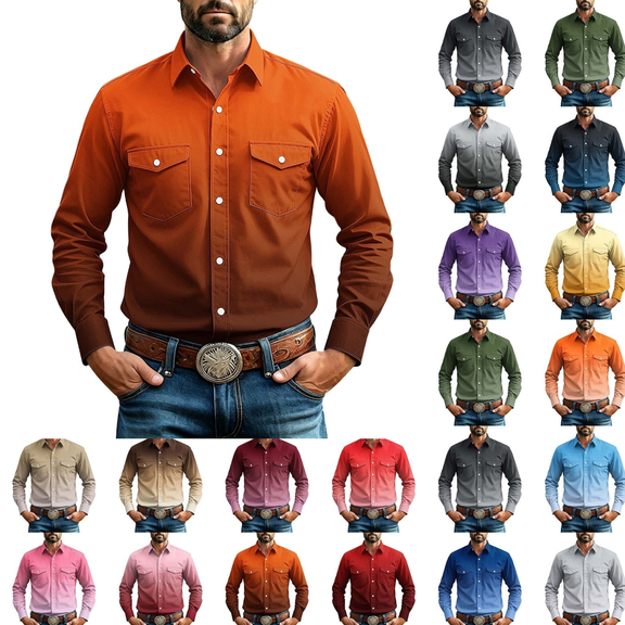 LEKWK Western Shirt for Men Long Sleeve Button Down with Dual Flap Chest Pockets Point Collar Regular Fit Cowboy Dress Shirt for Ranch Work Rodeo Travel and Casual Everyday Style