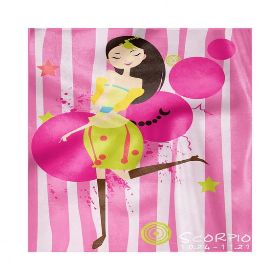 Zodiac Scorpio Decorative Satin Napkins Set of 4, Fashion Birthday Girl on Stripy Abstract Backdrop with Stars Dots Circles, Square Fabric Party & Dinner Napkin, 18", Multicolor, by Ambesonne