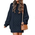 thumbnail image 4 of Women Crewneck Long Sleeve Oversized Cable Knit Chunky Pullover Short Sweater Dresses Solid Fall Winter Sweater Dresses, 4 of 8