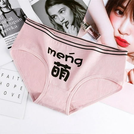 

Promotion!!!Women Student Candy Color Cotton Briefs Japanese Kawaii Letter Printed Briefs Cotton Girls Mid Waist Soft Underwear Panties New1