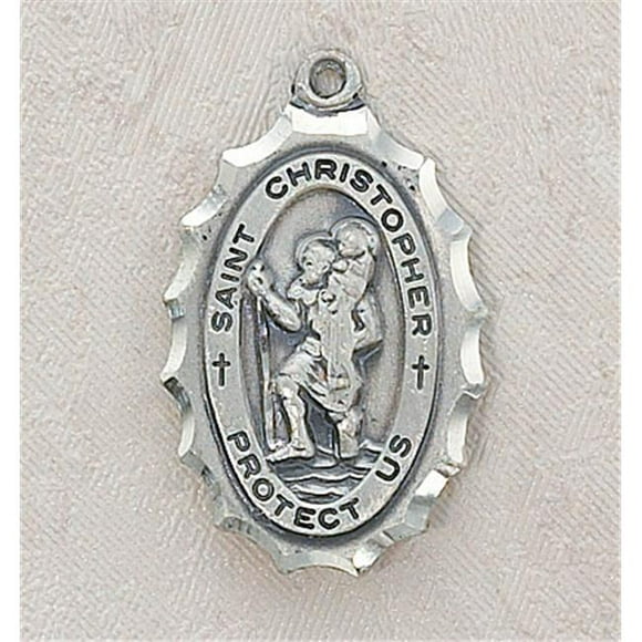 CB Catholique SS9870 Argent Sterling St. Christopher Médaille Festonnée avec 24 in. Chaîne