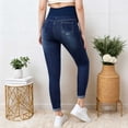 thumbnail image 6 of YUANxueke Women's Maternity Jeans Stretch Over Belly Slim Fit Pants Casual Pregnancy Denim Pants with Pockets,Dark Blue,L, 6 of 8