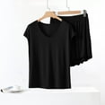 thumbnail image 5 of JSKUMAR Women's V Neck Sleepwear Short Sleeve Pajama Set 2 Piece Lounge Pjs Shirt Pants Soft Casual Outfits Loungewear Black|2XL, 5 of 6