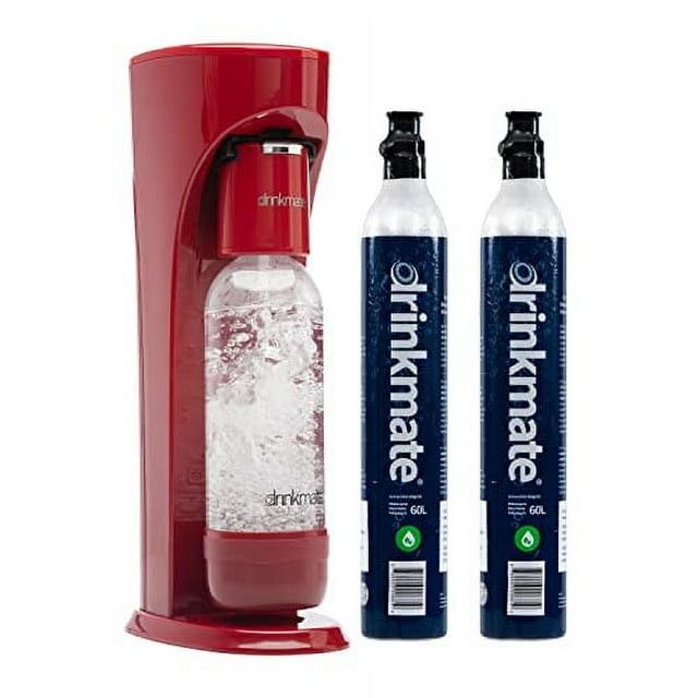 Drinkmate OmniFizz Sparkling Water and Soda Maker, Carbonates Any Drink, Bubble Up Bundle - Includes Two 60L CO2 Cylinders, One Carbonation Bottle, and Fizz Infuser (Royal Red)